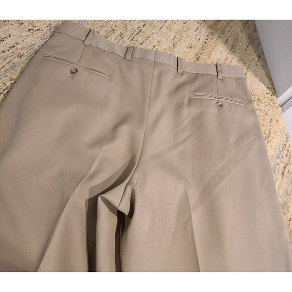 LL Bean Wool Pants Dress Trousers Mens 36x28 Taupe Brown Straight Pleated Canada - Picture 11 of 13